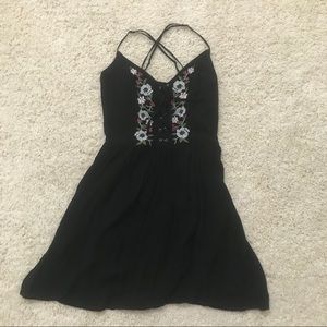 Black Floral Lace Up Abercrombie Dress